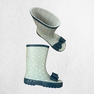 Whim and Wander Sage Green Polka Dot Rain Boots with Bow 11